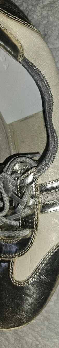 Prada Metallic Silver and Cream Lace-Up Sneakers - Picture 3 of 4